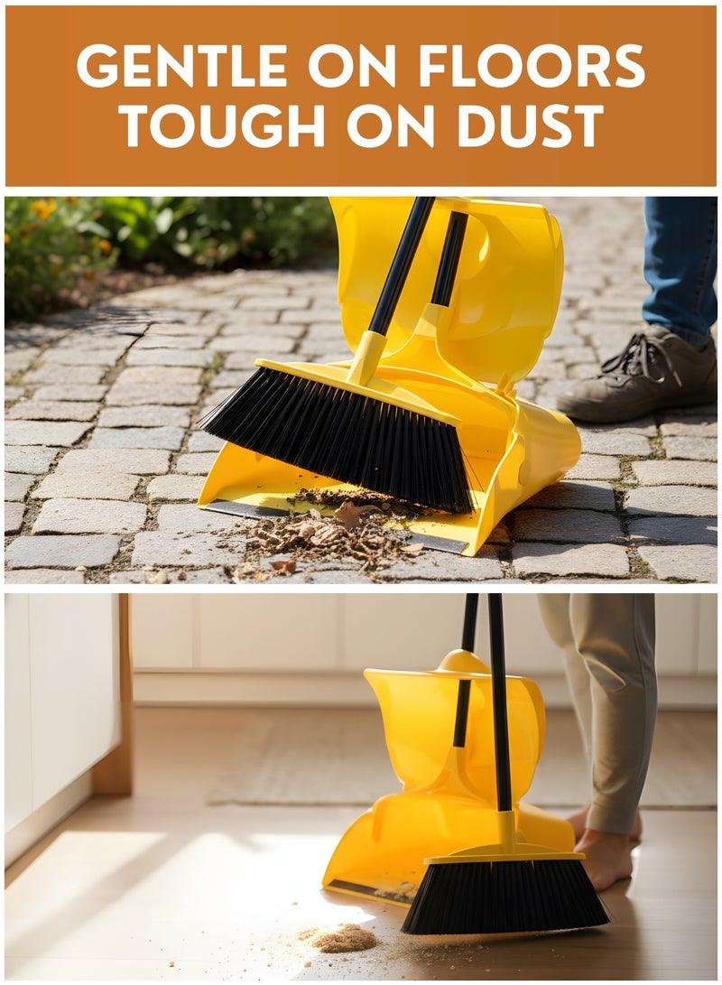 ZESTU Broom and Dustpan Set – Upright Standing Dustpan with Long Stainless Steel Handle, Self‑Cleaning Dustpan Teeth, 180° Rotating Broom, Heavy‑Duty for Home Kitchen Office Lobby - Image 3